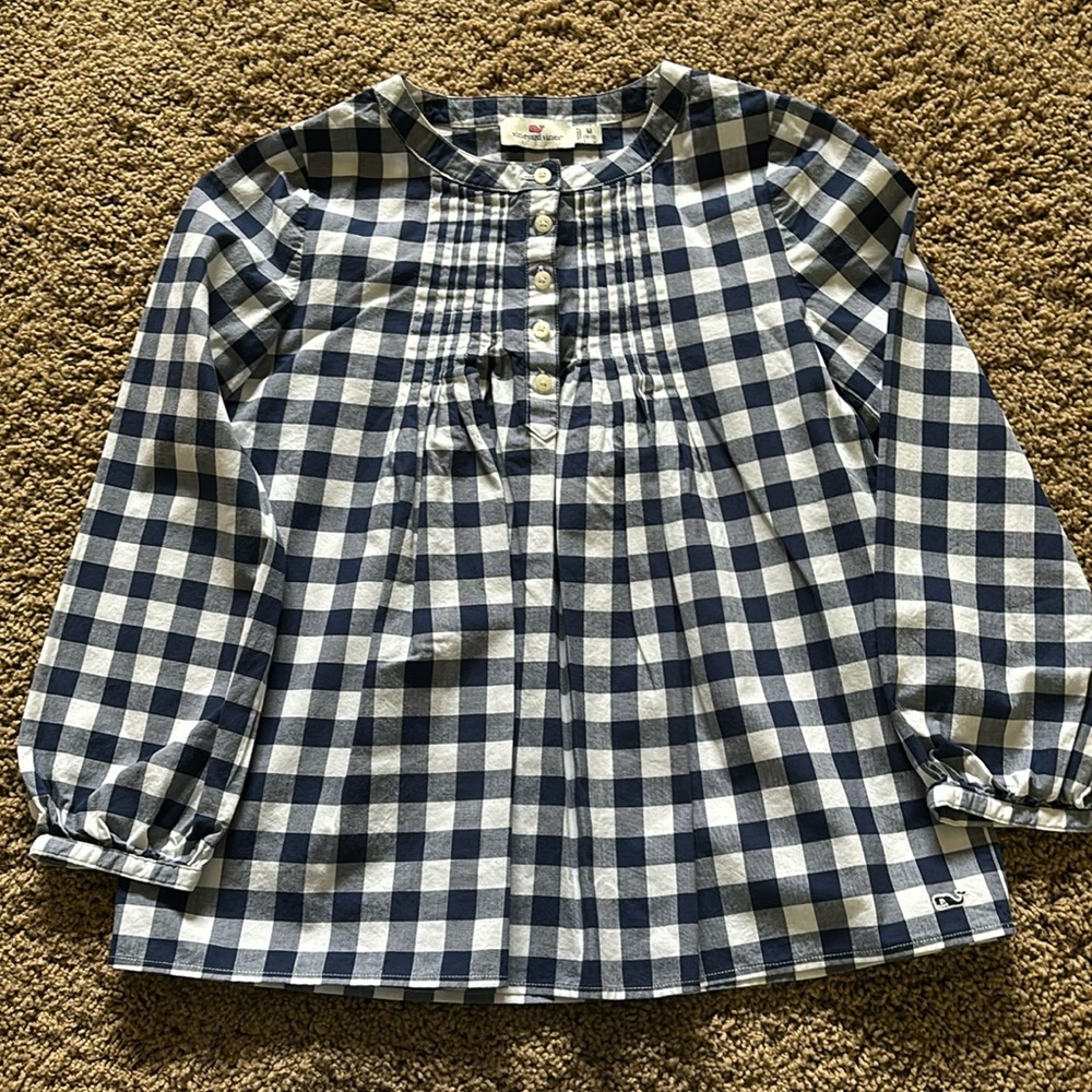 Vineyard Vines Navy Gingham Gathered Shirt